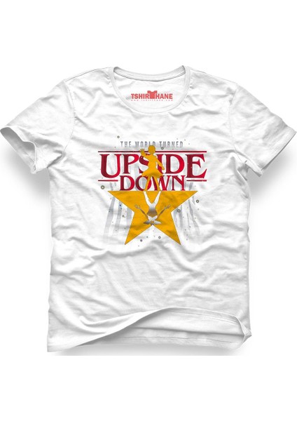 Stranger Things The Upside Down Star Beyaz Erkek T-Shirt