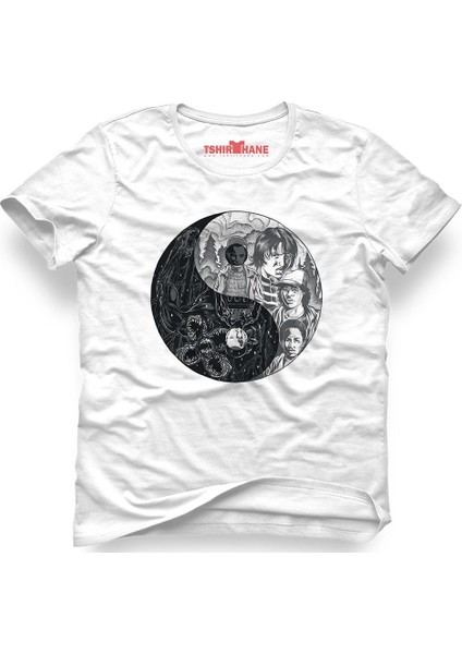 Stranger Things Ying Yang Upside Down Beyaz Erkek T-Shirt