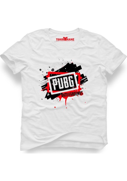 Pubg Logo Brush Beyaz Erkek T-Shirt