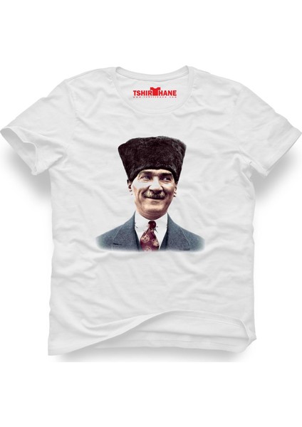 Atatürk Kalpaklı Beyaz Erkek T-Shirt