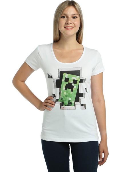 Minecraft Oyun Beyaz Kadın T-Shirt