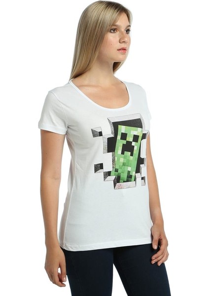 Minecraft Oyun Beyaz Kadın T-Shirt modelleri