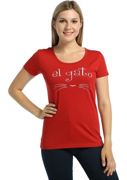 El Gato Kedi Kırmızı Kadın T-Shirt
