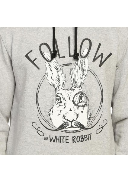White Rabbit Gri Kapüşonlu Erkek Sweatshirt Hoodie