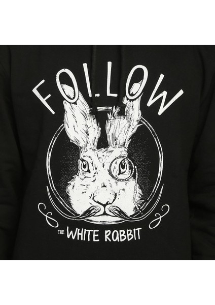 White Rabbit Siyah Kapüşonlu Erkek Sweatshirt