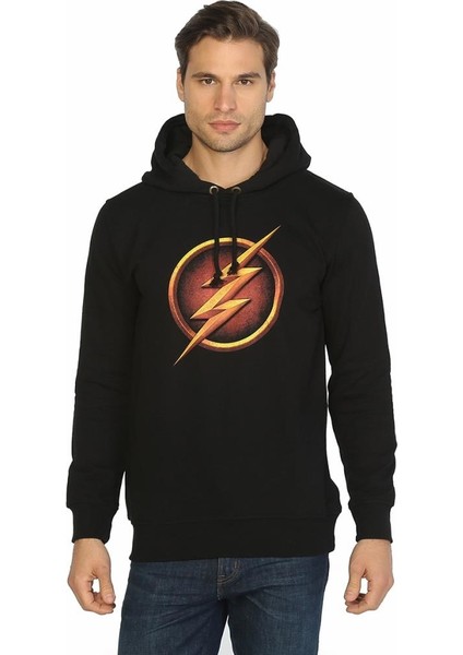 Flash Siyah Kapüşonlu Erkek Sweatshirt Hoodie