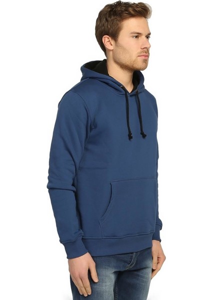 Mavi Kışlık Kalın Kapüşonlu Erkek Sweatshirt Hoodie fiyatları