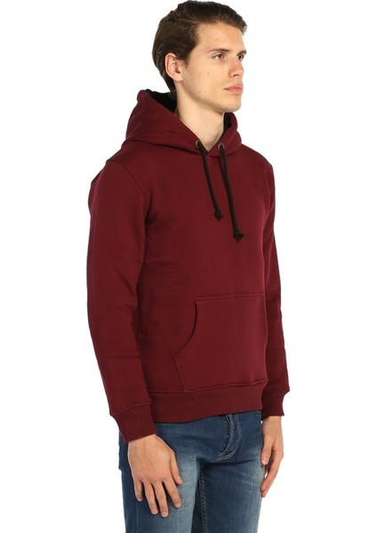 Bordo Kışlık Kalın Kapüşonlu Erkek Sweatshirt Hoodie fiyatları