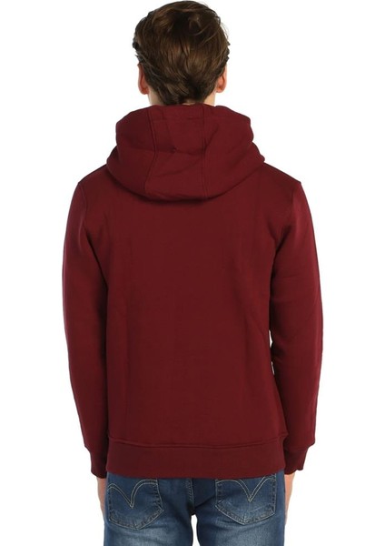 Bordo Kışlık Kalın Kapüşonlu Erkek Sweatshirt Hoodie modelleri