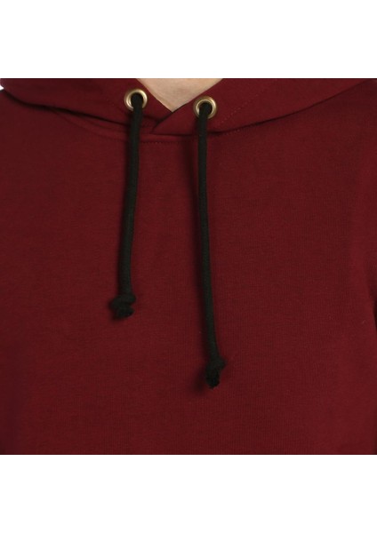 Bordo Kışlık Kalın Kapüşonlu Erkek Sweatshirt Hoodie fırsatları