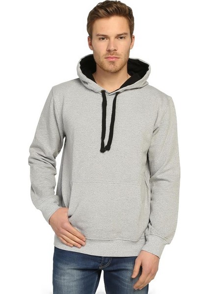 Gri Kapüşonlu Erkek Sweatshirt Hoodie
