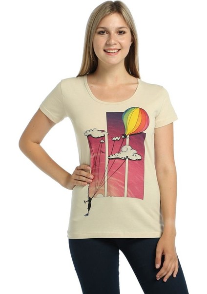 Rainbow Krem Kadın T-Shirt