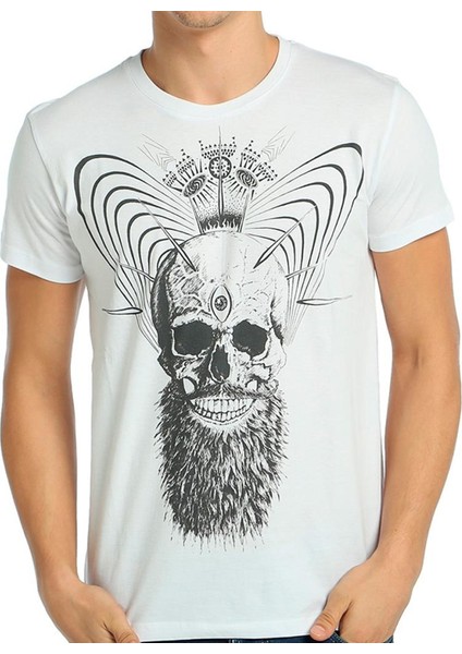 Illuminated Skull Beyaz Erkek T-Shirt