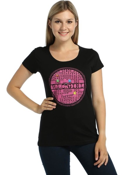 Pac Girl Siyah Kadın T-Shirt