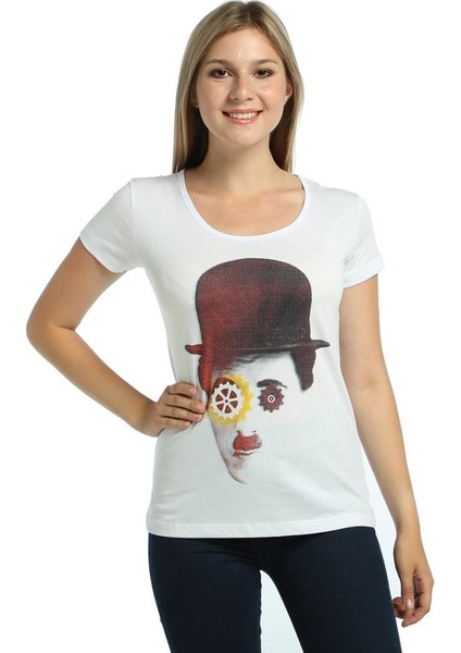 Charlie Chaplin Beyaz Kadın T-Shirt