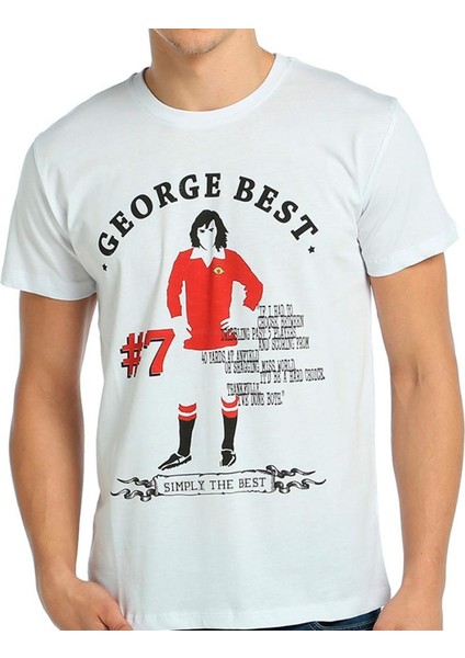 George Best Futbol Beyaz Erkek T-Shirt