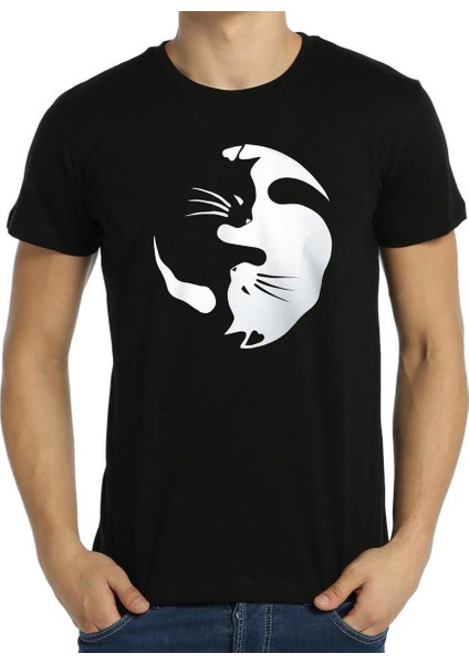 Yin Yang Kedi Siyah Erkek T-Shirt
