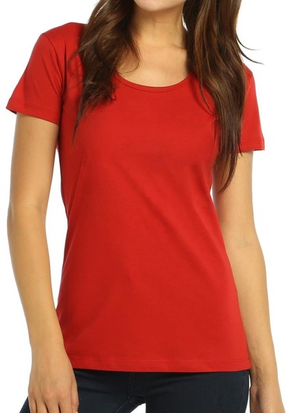 Açık Bisiklet Yaka Kırmızı Kadın T-Shirt