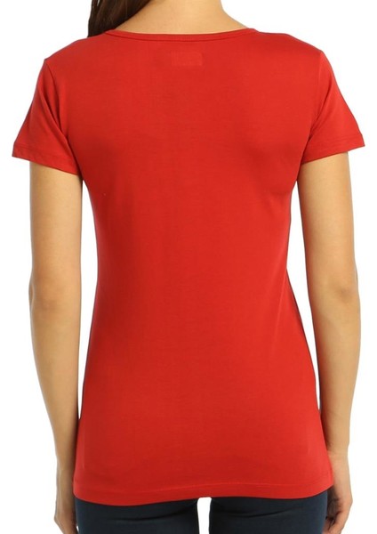 Açık Bisiklet Yaka Kırmızı Kadın T-Shirt fiyatları