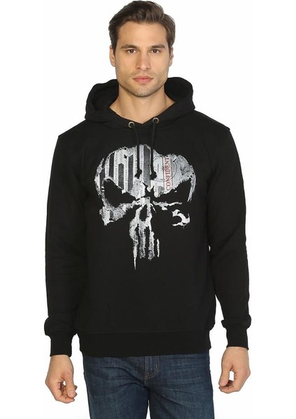The Punisher Siyah Kapüşonlu Erkek Sweatshirt