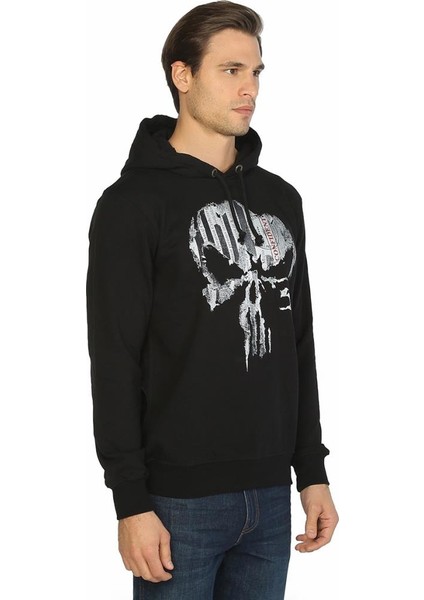 The Punisher Siyah Kapüşonlu Erkek Sweatshirt