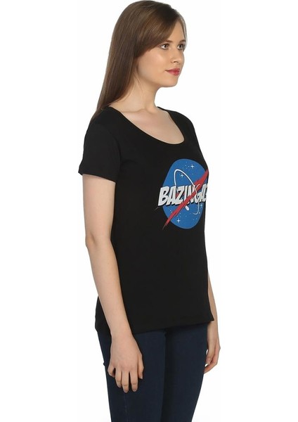 Big Bang Theory Nasa Siyah Kadın T-Shirt modelleri