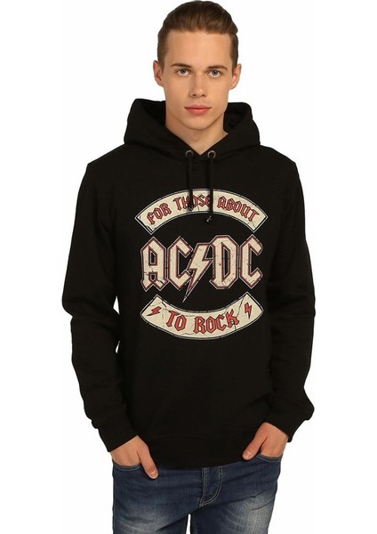 Ac/Dc Siyah Kapüşonlu Erkek Sweatshirt