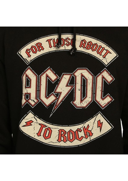 Ac/Dc Siyah Kapüşonlu Erkek Sweatshirt