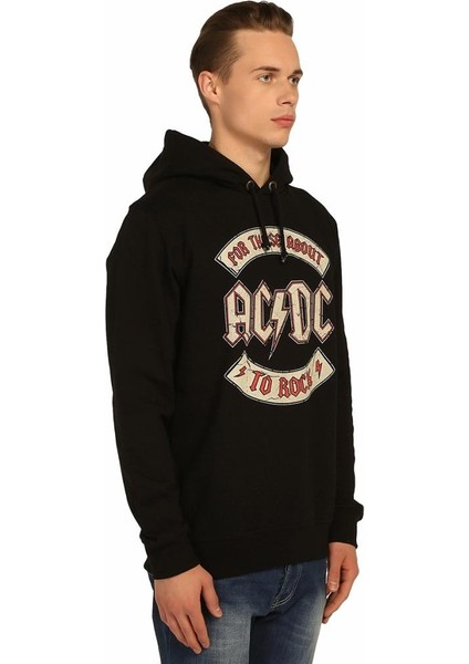 Ac/Dc Siyah Kapüşonlu Erkek Sweatshirt
