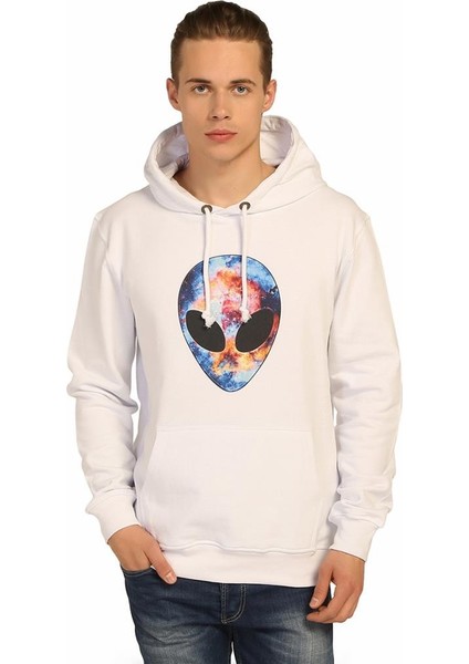 Alien Cosmos Beyaz Kapüşonlu Erkek Sweatshirt Hoodie