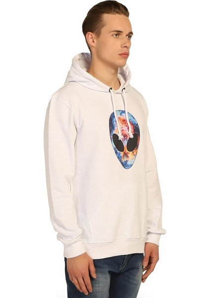 Alien Cosmos Beyaz Kapüşonlu Erkek Sweatshirt Hoodie modelleri