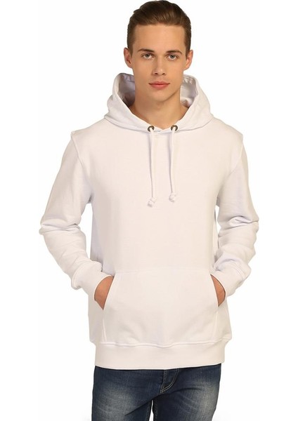 Beyaz Kapüşonlu Erkek Sweatshirt Hoodie