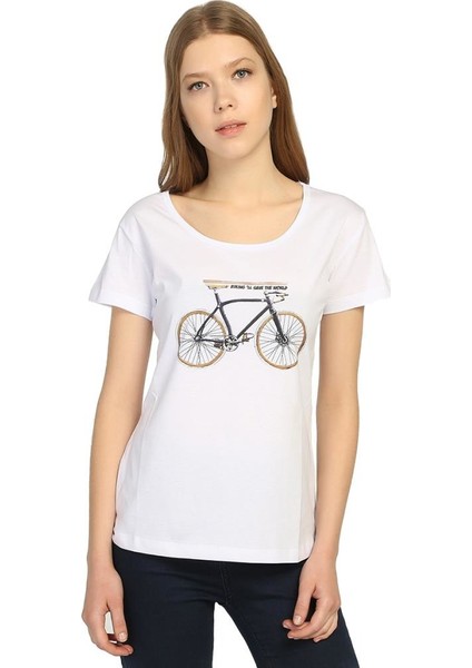 Bisiklet Beyaz Kadın T-Shirt