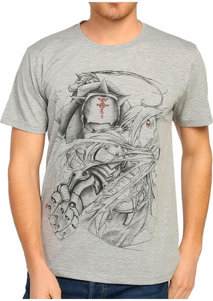Fullmetal Alchemist Gri Erkek T-Shirt