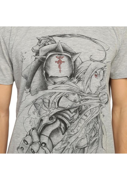 Fullmetal Alchemist Gri Erkek T-Shirt