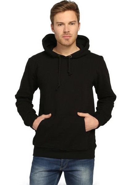 Siyah Kapüşonlu Erkek Sweatshirt Hoodie