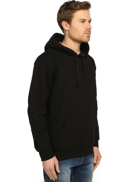 Siyah Kapüşonlu Erkek Sweatshirt Hoodie