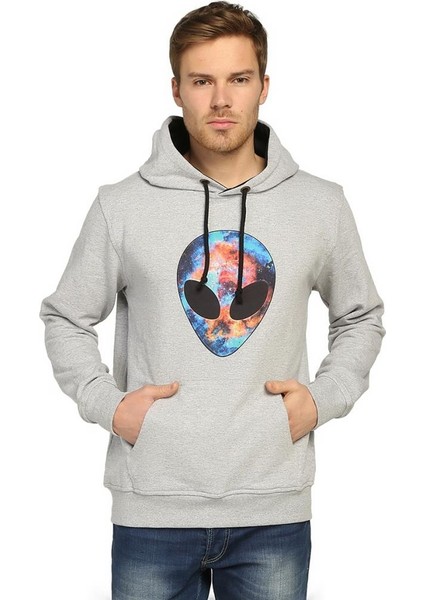 Alien Cosmos Gri Kapüşonlu Erkek Sweatshirt Hoodie