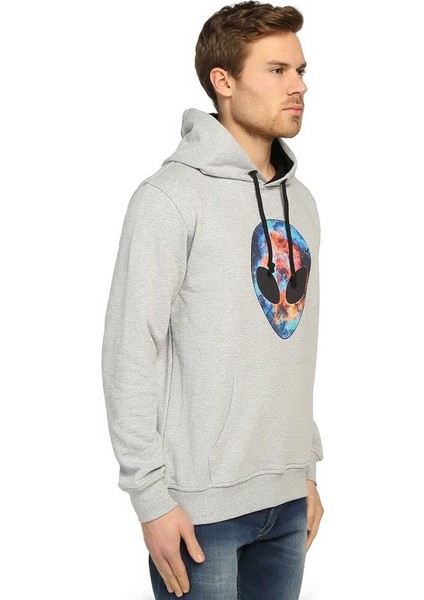 Alien Cosmos Gri Kapüşonlu Erkek Sweatshirt Hoodie modelleri