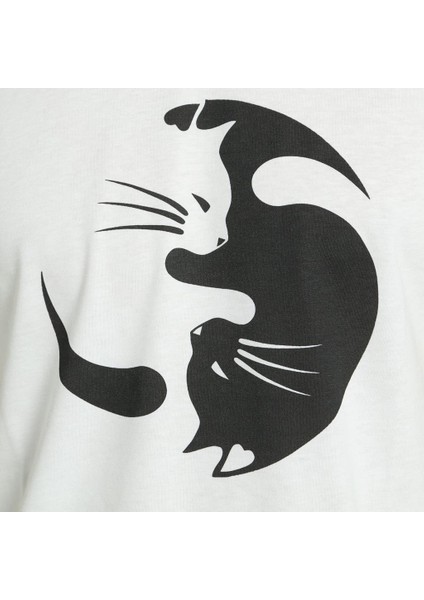 Yin Yang Kedi Beyaz Erkek T-Shirt