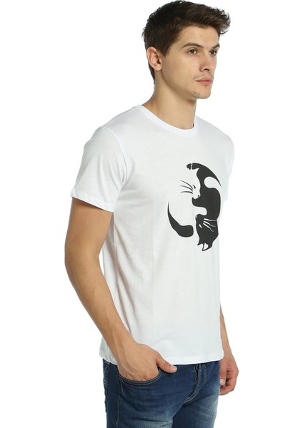 Yin Yang Kedi Beyaz Erkek T-Shirt