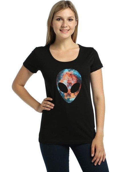 Alien Cosmos Siyah Kadın T-Shirt