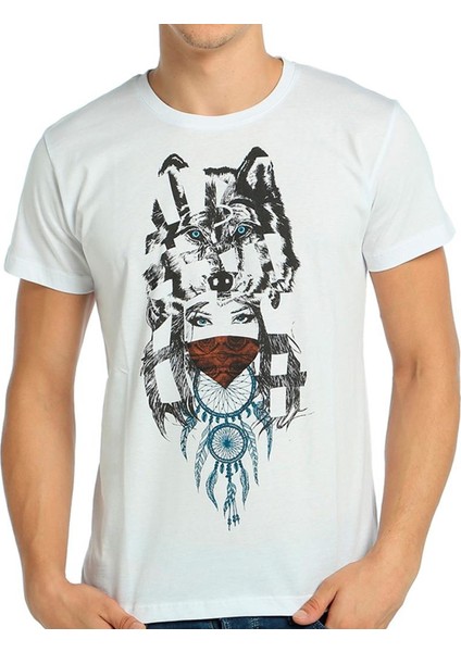 Wolf Girl Dreamcatcher Beyaz Erkek T-Shirt