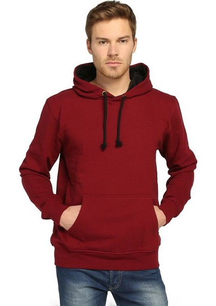 Bordo Kapüşonlu Erkek Sweatshirt Hoodie