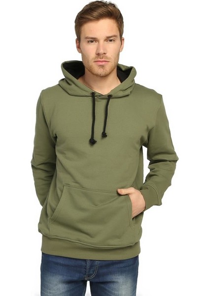 Açık Haki Kapüşonlu Erkek Sweatshirt Hoodie