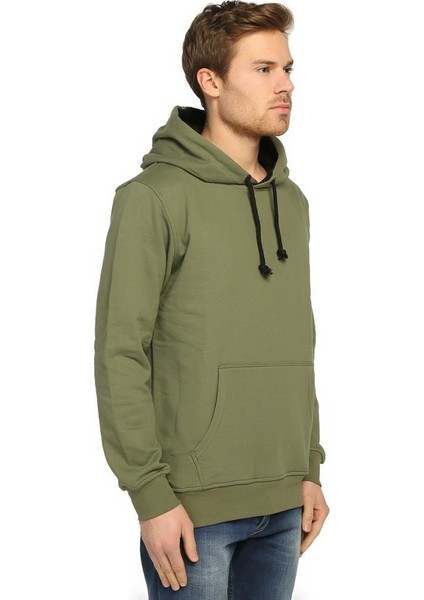 Açık Haki Kapüşonlu Erkek Sweatshirt Hoodie
