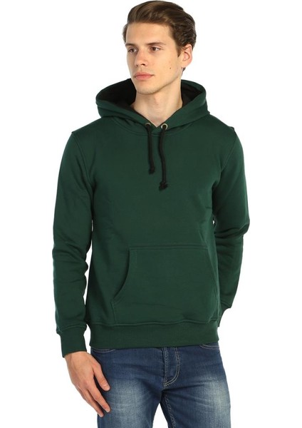 Yeşil Kışlık Kalın Kapüşonlu Erkek Sweatshirt Hoodie