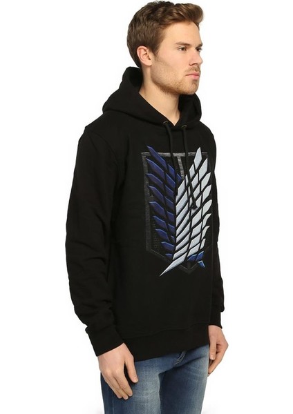 Attack On Titan Siyah Kapüşonlu Erkek Sweatshirt Hoodie modelleri