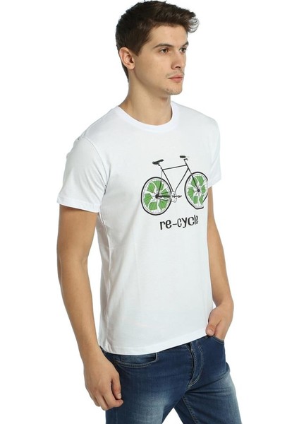 Re-Cycle Bisiklet Beyaz Erkek T-Shirt