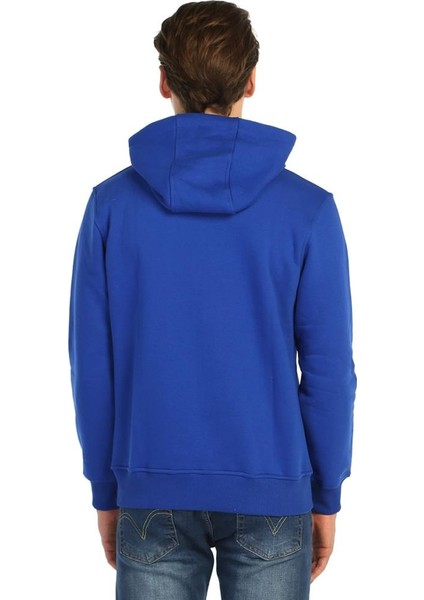 Kobalt Mavi Kışlık Kalın Kapüşonlu Erkek Sweatshirt